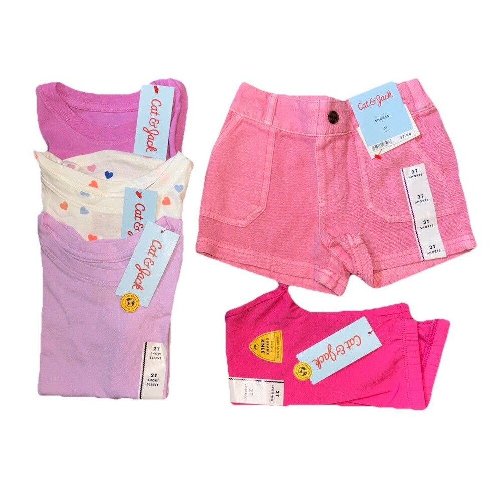 Cat & Jack Girls 2T 5pc Outfit Set T-Shirts Shorts Leggings NWT